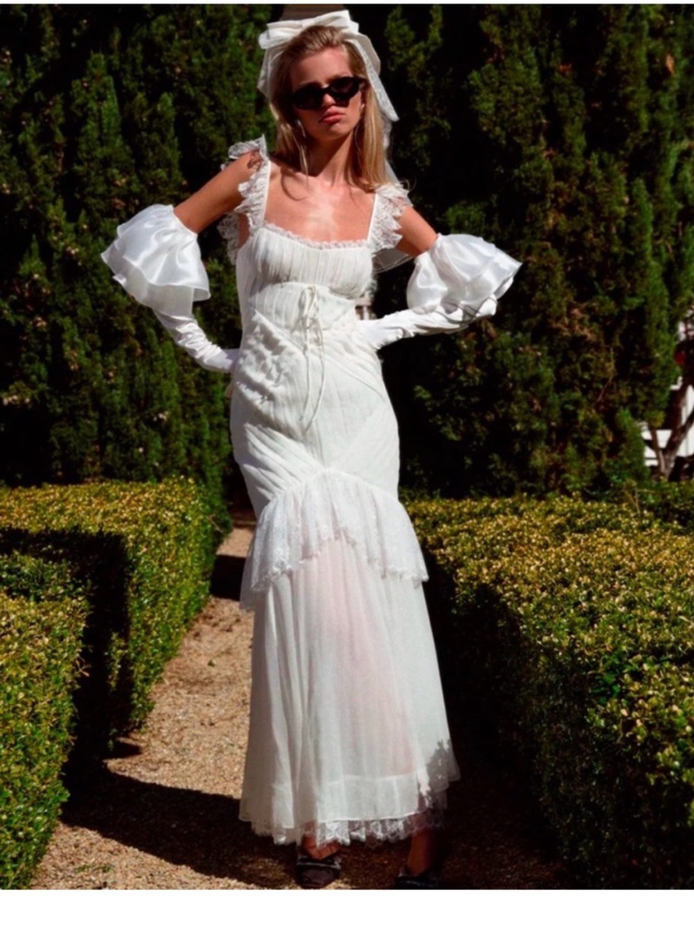 For Love & Lemons White Ruffled Maxi Dress